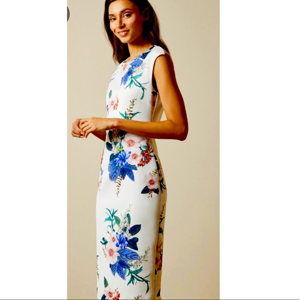 TED BAKER SHARLEY MIDI SYNTHETIC FLORAL BODYCON SZ IS 12/14 OR TED 5